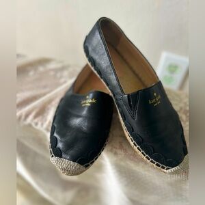 Kate Spade New York black leather espadrille flats